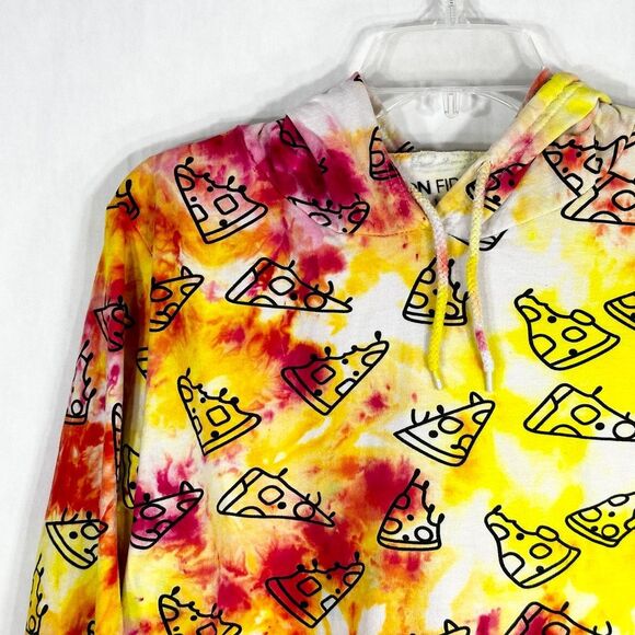 On Fire Large Hoodie Pizza Pizzazz Tie Dye All Over‎ Print Yellow Red 1015 - Picture 3 of 12